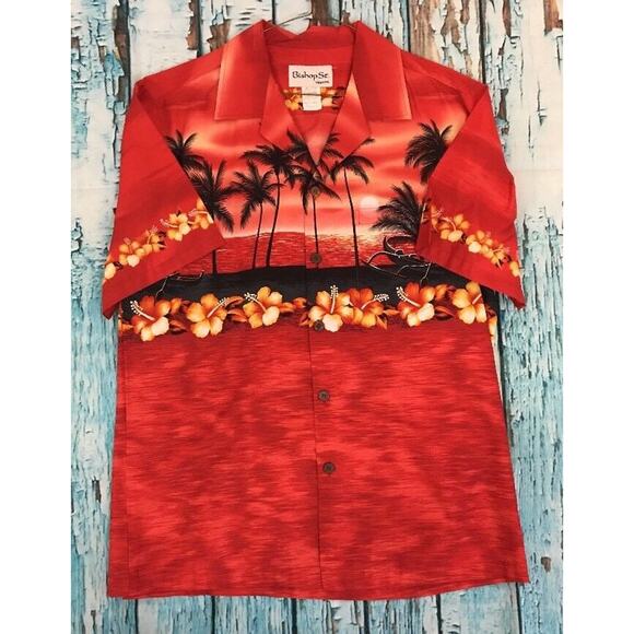 BISHOP ST. APPAREL Blood Orange Hawaiian Shirt Cotton Tropical Beach Sz M EUC - Picture 2 of 7